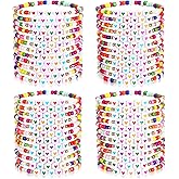 Equsion 48 Pcs Friendship Bracelets Bulk Colorful Beaded Bracelets for Women Love Heart Letter Motivational Gifts for Woman Adults Wedding Party Favors
