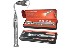 LOCONHA Magnetic Pickup Tool with LED Lights, Telescoping Magnet Flashlight, Cool Gadget Birthday Gifts Christmas Day Gifts for Men, Handyman, Husband, Boyfriend, Him, Father, Dad (1 Pack Silvery)