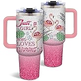 DUUV Flamingo Gifts for Women, Jewelry Drawings Tumbler for Girls, Pink Flamingo Decor, Christmas Thanksgiving Birthday Gifts for Flamingo Lovers, 40 Oz Tumbler with Handle, 1PCS