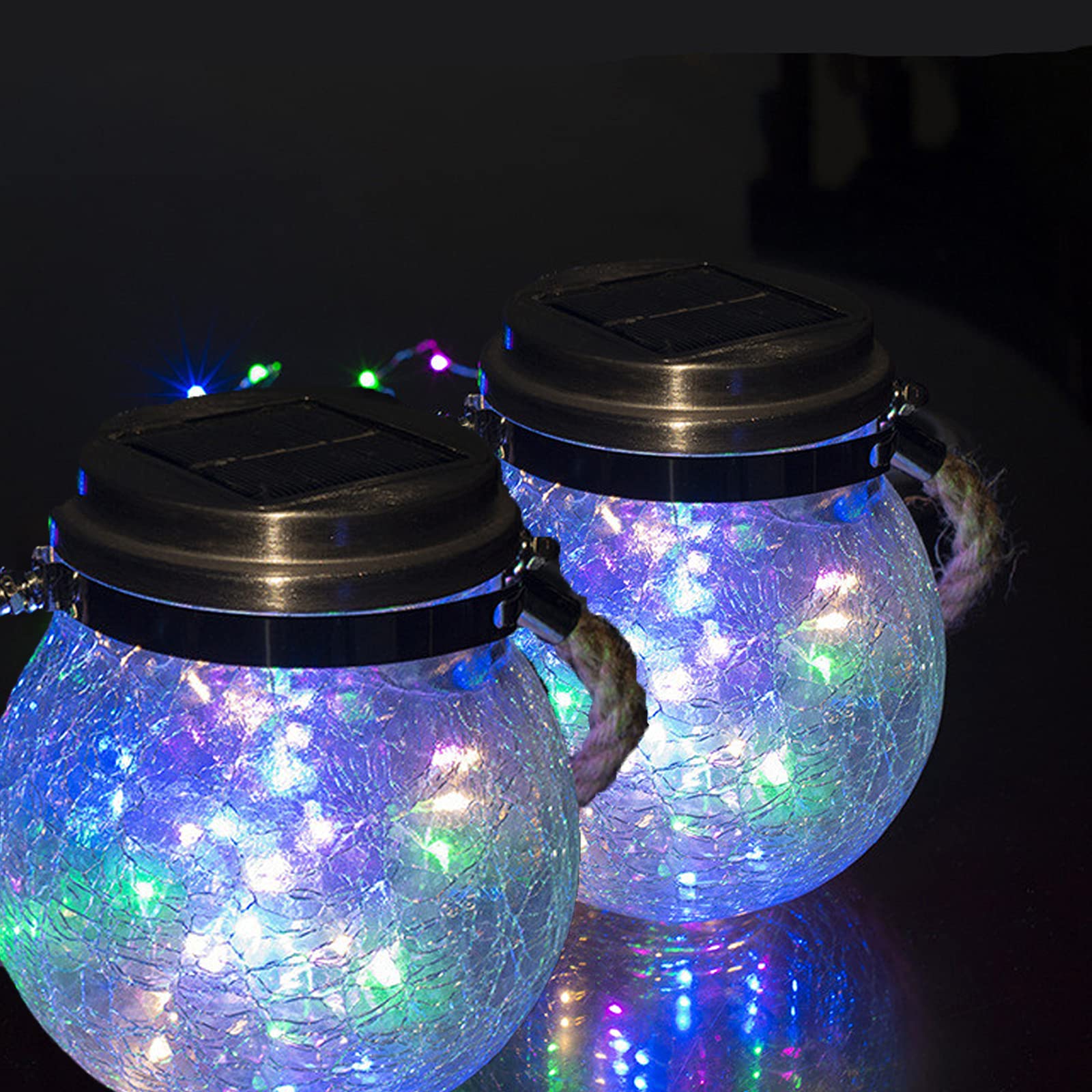 ZQX Solar Lantern Lights, 2PACK Hanging LED Solar Garden Lights, Solar Mason Jar Light,IP65 Waterproof Glass Jar Fairy Lights for Balcony Fence Garden Patio Fence Yard Lawn Decoration(Multicolor)