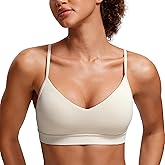 CRZ YOGA Butterluxe V-Neck Sports Bras for Women - Adjustable Thin Straps Padded Yoga Top Basic Wireless Camisole