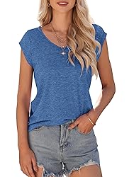 AUSELILY Womens Cap Sleeve T-Shirt Casual Loose Fit