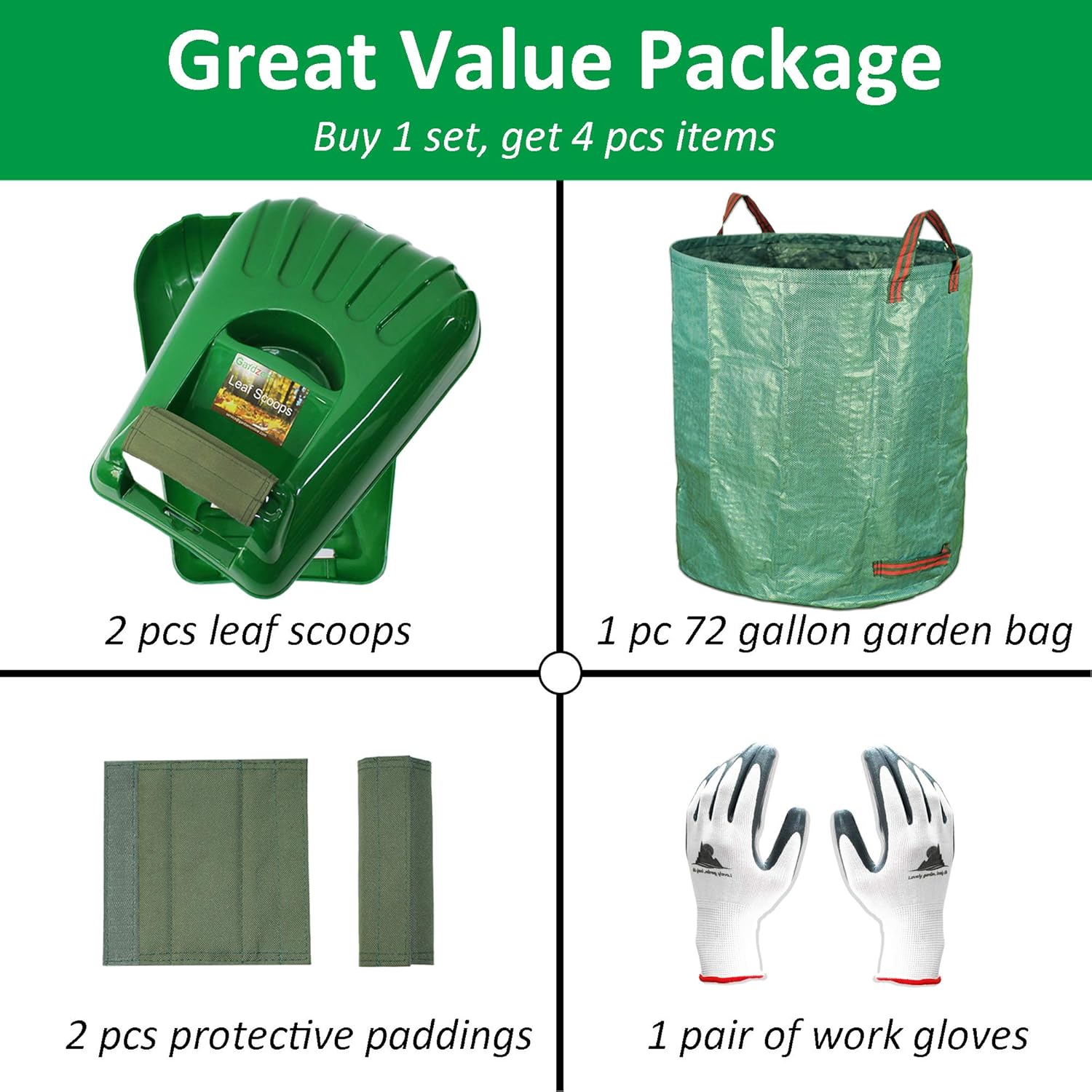 Gardzen Large Leaf Scoop Hand Rakes, Debris and Yard Waste Removal, Comes with 72 Gallon Garden Bag, Work Gloves, Protective Pads: Home Improvement