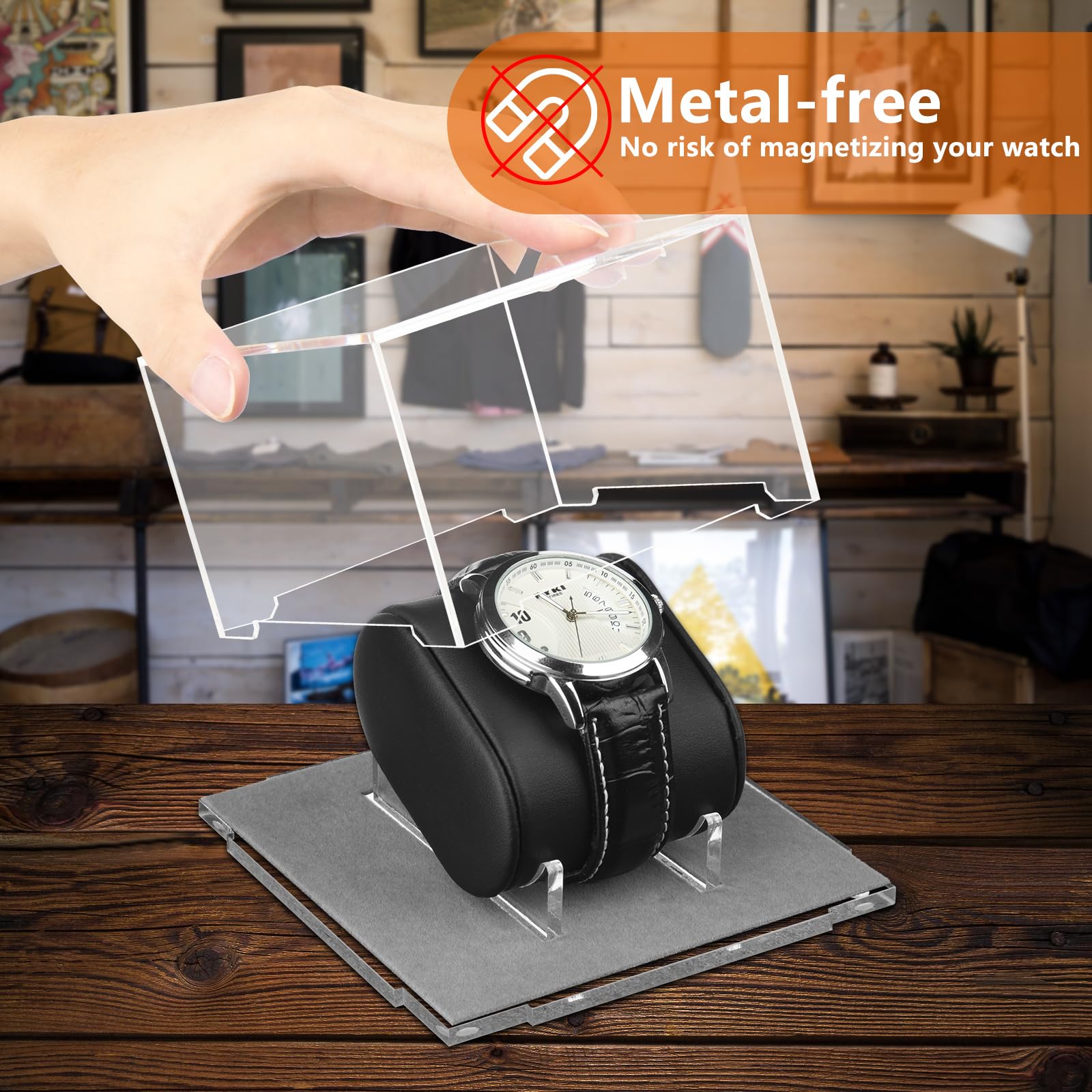 Homakover Acrylic Watch Display Case with Leather Watch Pillow, Watch Box Watch Organizer Holder, Watch Box Stand for Men Watch Collection, Gift for Boyfriend Father’s Day Birthday