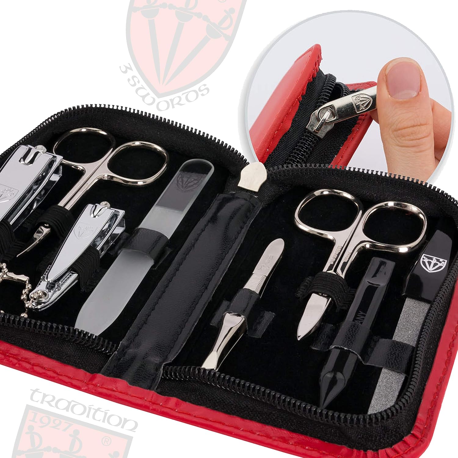 3 Swords Germany - brand quality 8 piece manicure pedicure grooming kit set for professional finger & toe nail care scissors clipper fashion leather case in gift box, Made in Solingen Germany (01993) : Beauty