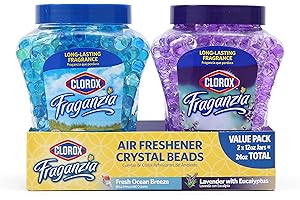 Clorox Fraganzia Air Freshener Crystal Beads Double Pack, Fresh Ocean Breeze & Lavender w/Eucalyptus Scents - Long-Lasting Odor Eliminator Gel Beads to Freshen Home, Car, or Office, 12 Fl Oz Jars