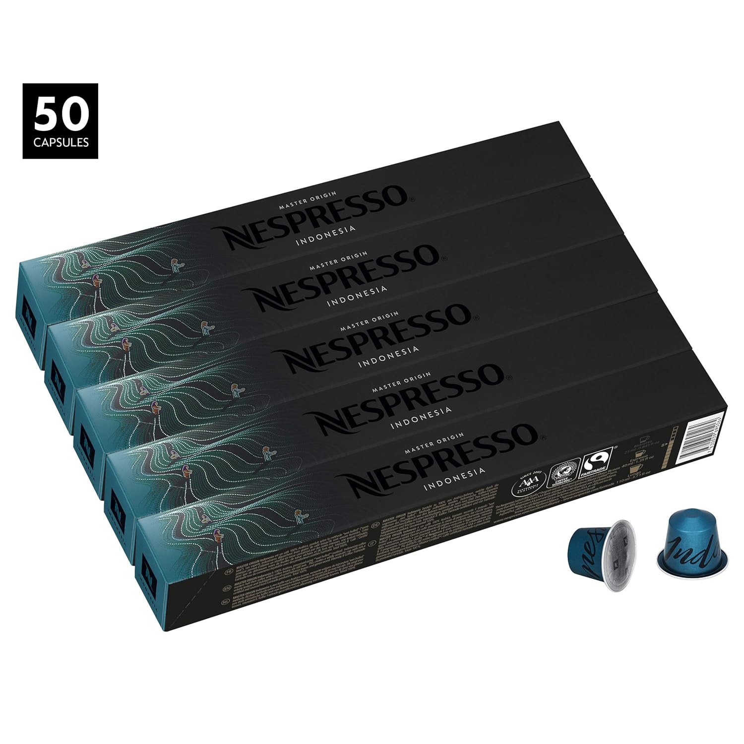 Nespresso Master Origin Indonesia OriginalLine Capsules, 50 Count Espresso Pods, Intensity 8 Blend, 100% Indonesian Arabica with Thick, Rich Coffee Flavors