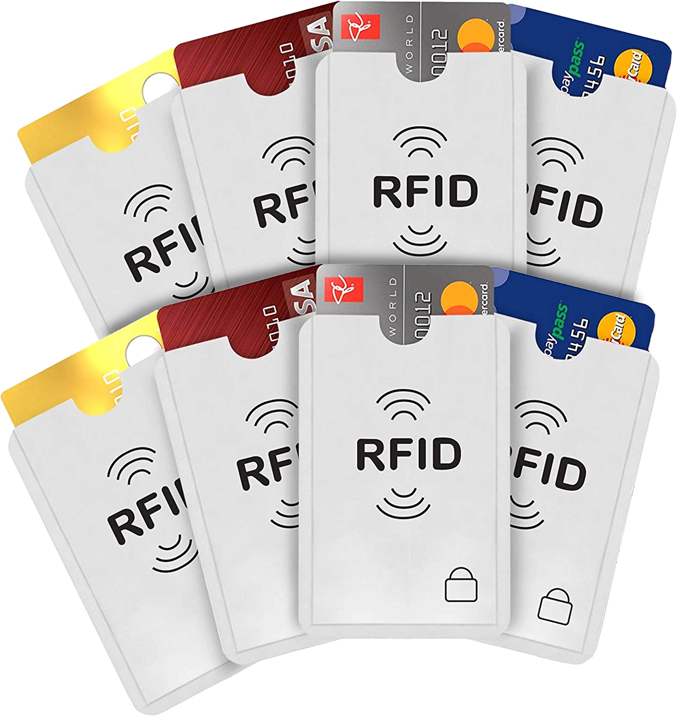 iParn RFID Sleeves Credit Card Sleeve Credit Card Protector Sleeves Blocks Credit Cards Pickpocketing – White RFID Credit/Debit Card Sleeves-8 Pcs