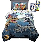 Jurassic World Bedding Set - Bundle with Dinosaur Bedspread for Twin Bed Plus Pillowcase, Stickers, More | Jurassic World Dinosaur Bedroom Decor for Boys