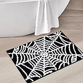 Estmy Black Gothic Bath Mat Spider Web Spooky Bathroom Mats Non Slip Washable, 16x24 Funky Cute Fun Vintage Bath Halloween Shower Rugs Bathroom Decor Ultra Soft Great Absorbency