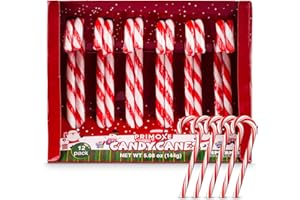 PRIMOXE Christmas Candy Canes 12 Pack - Classic Red & White Peppermint Cane Sticks Individually Wrapped - Bulk Christmas Candy for Holiday Treats, Decorations, Stocking Stuffers & Gifts
