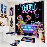 Halloween Funny Skull Shower Curtain Set Halloween Skeleton Bathroom Set | 72Wx72H Shower Curtain with 12 Hooks Non-Slip Bath Rug Toilet Lid Cover U Shape Mat Bathroom Decor