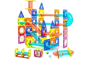 Lekebaby Magnetic Tiles Marble Run Race Track Magnet Building Block for Kids 110 Pieces STEM Learning Construction Toys Gifts for Boys Girls Age 3 and Up