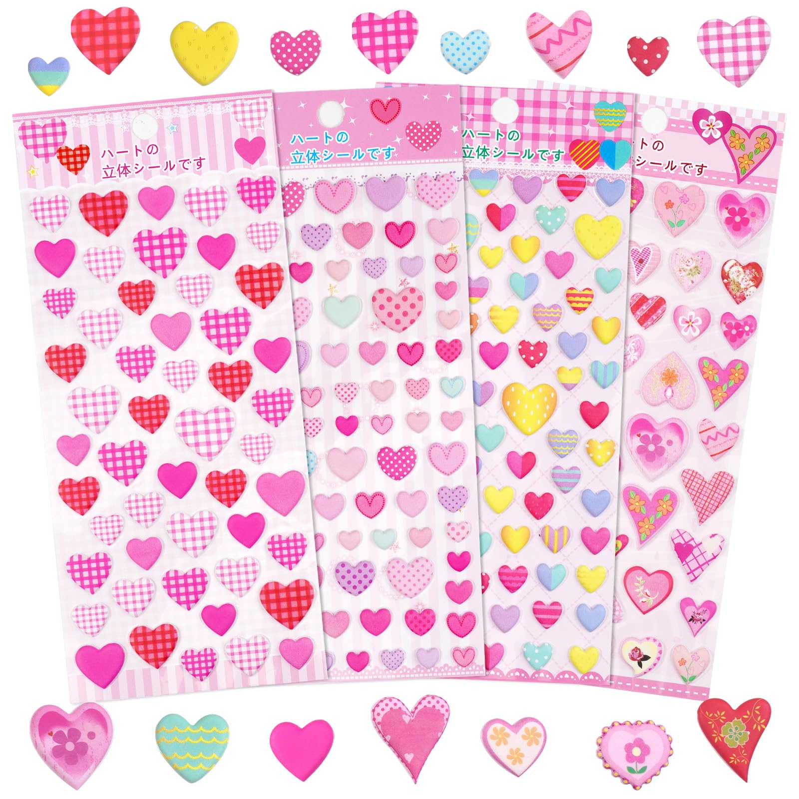 Puffy Heart Stickers for Kids Crafts,3D Valentines Day Sticker Sheets for Cards, Envelopes, Gifts Decor - Small Mini Foam Hearts Shape in Pink, Red,Self Adhesive 250 PCS