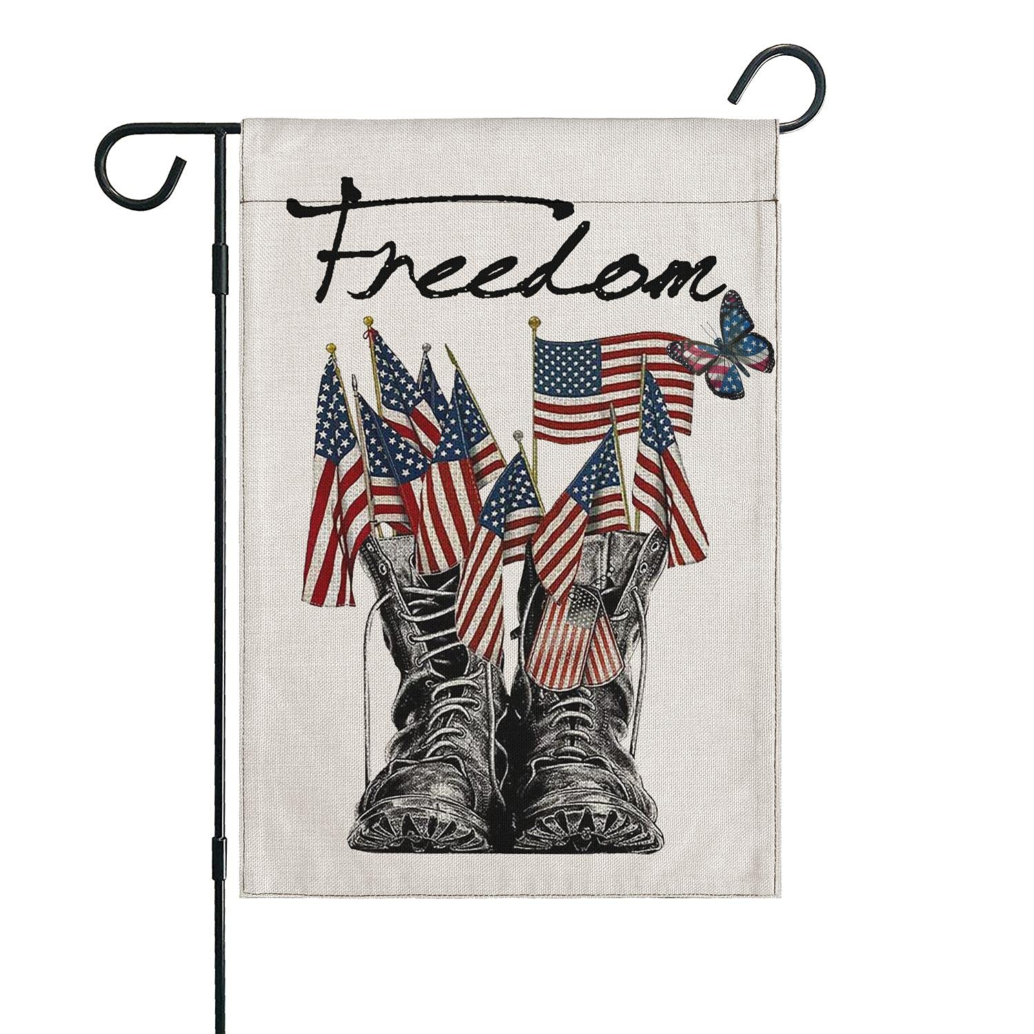 Freedom Boots Independence Day Garden Flags 4th Of July Memorial Day Garden Flag Welcome Burlap Double Sided House Banner American Veteran Soldier Yard Flag Patriotic Outdoor Decor 12.5