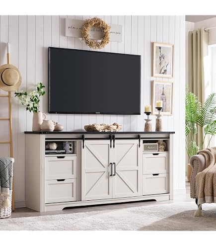 Martin Svensson Rustic Corner TV Stand in Antique White & Honey by