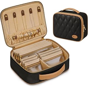 Mancro Travel Jewelry Case Organizer for Women with 10 Sorted Clear Pouches | with Tangle-Free Necklace Hooks and Ring Holder