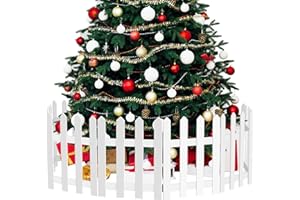 ANVAVO 12 Pack Thick Christmas Tree Fence White Wooden Picket Fence Tree Fences Decorations for Kids Pet Dogs Xmas Wedding Party Decor Miniature Home Garden Border Lawn Edge Fences, 15.7 x 12 Inch