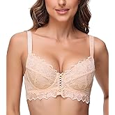 Women Underwire Full Coverage Sexy Lace Everyday See Through Bra No Pad Plus Size Unline Bralette Lingerie