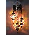 Asylove Turkish Ceiling Lamp, Mosaic Pendant Lamp Turkish Chandeliers 3 Globe Moroccan Ceiling Lighting Art Deco Brillant Fixture, 5 inc Globe - Total Dimensions 14x14x35 inch (Colorful)