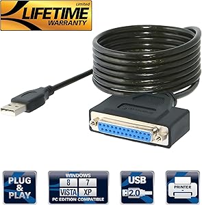 Sabrent USB 2.0 to DB25 IEEE-1284 Parallel Printer Cable Adapter [HEXNUT Connectors] (CB-1284)