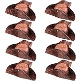 SGBETTER 8 Pack Faux Leather Pirate Hat Brown Distressed Tricorn Hat for Women Men Halloween Pirate Theme Party Costume Accessories
