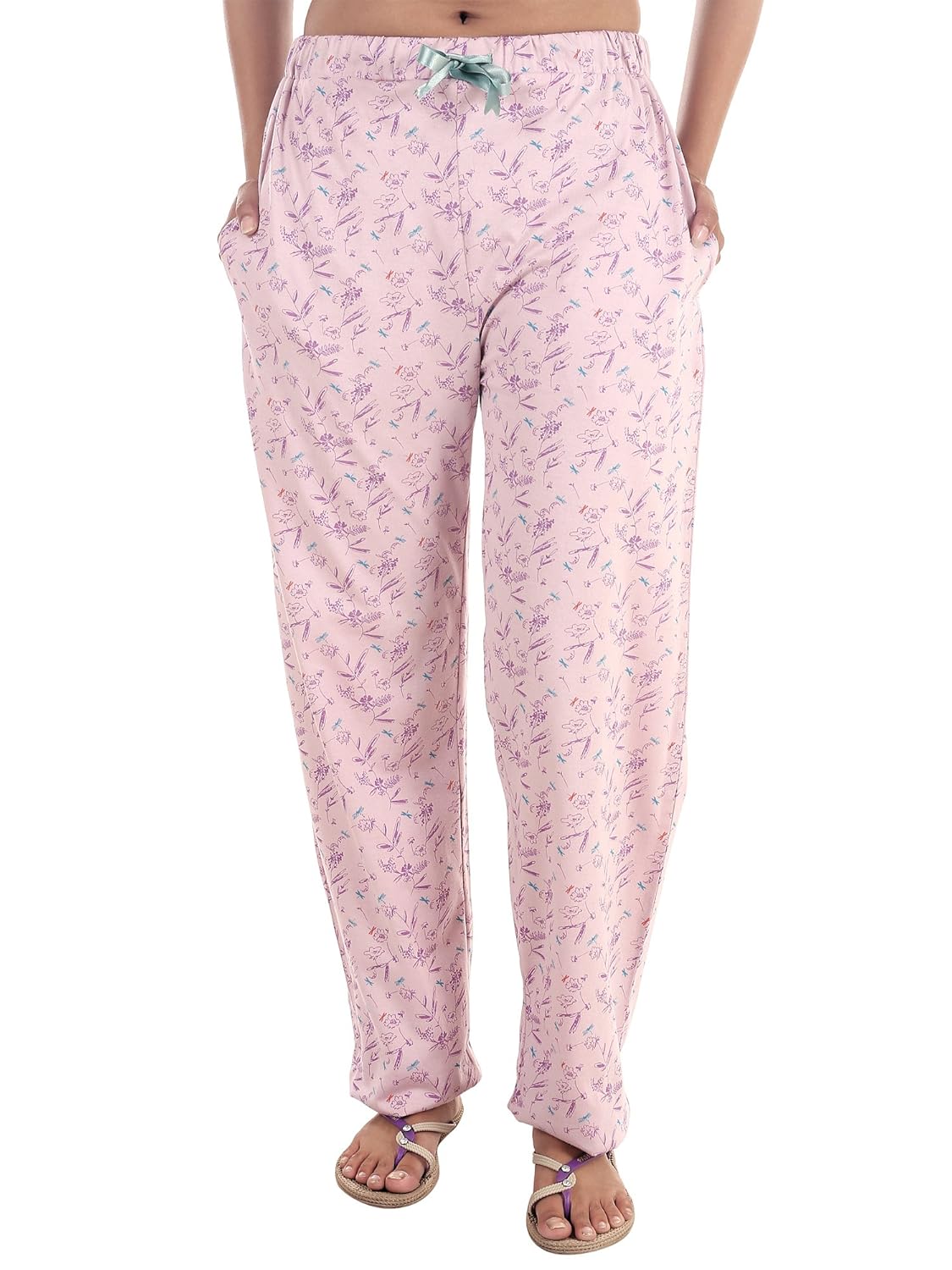 9teenagain women's hosiery night pyjama (lavender printed)