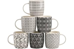 Okllen 6 Pack 11.5 Oz Coffee Mugs Geometric Textured, Ceramic Coffee Mugs Stylish Tea Cup Mugs Set Gift for Latte, Cappuccino