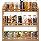 FoverOne 3 Tier Bamboo Spice Rack, Seasoning Jars Rack Shelf Spice Organizer for Kitchen Counter or Wall Mounting