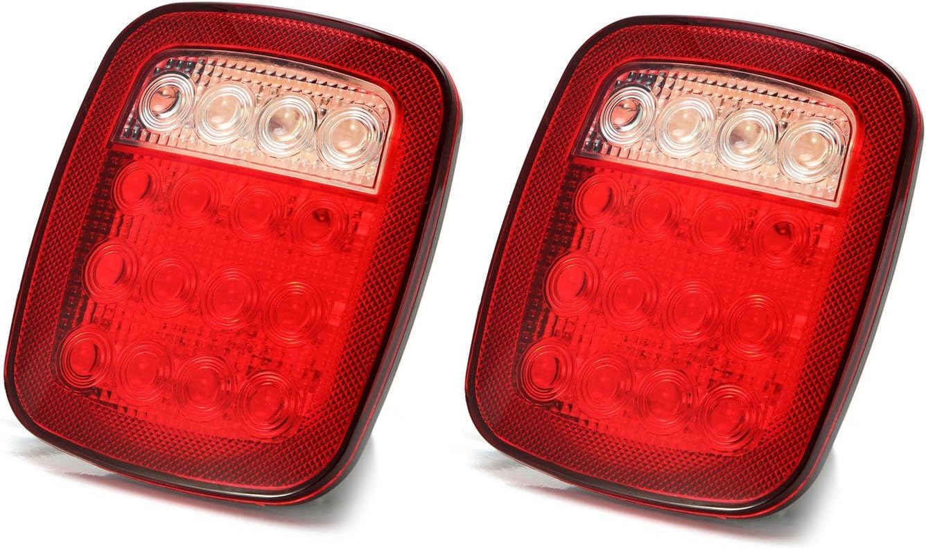 AMBOTHER LED Trailer Tail Light Jeep Brake Turn Signal Reverse Running Back Up Stop Lights for Truck Pickup Van RV SUV Bus Cargo Jeep YJ JK CJ Universal DC12V, Red/White,1 Year Warranty