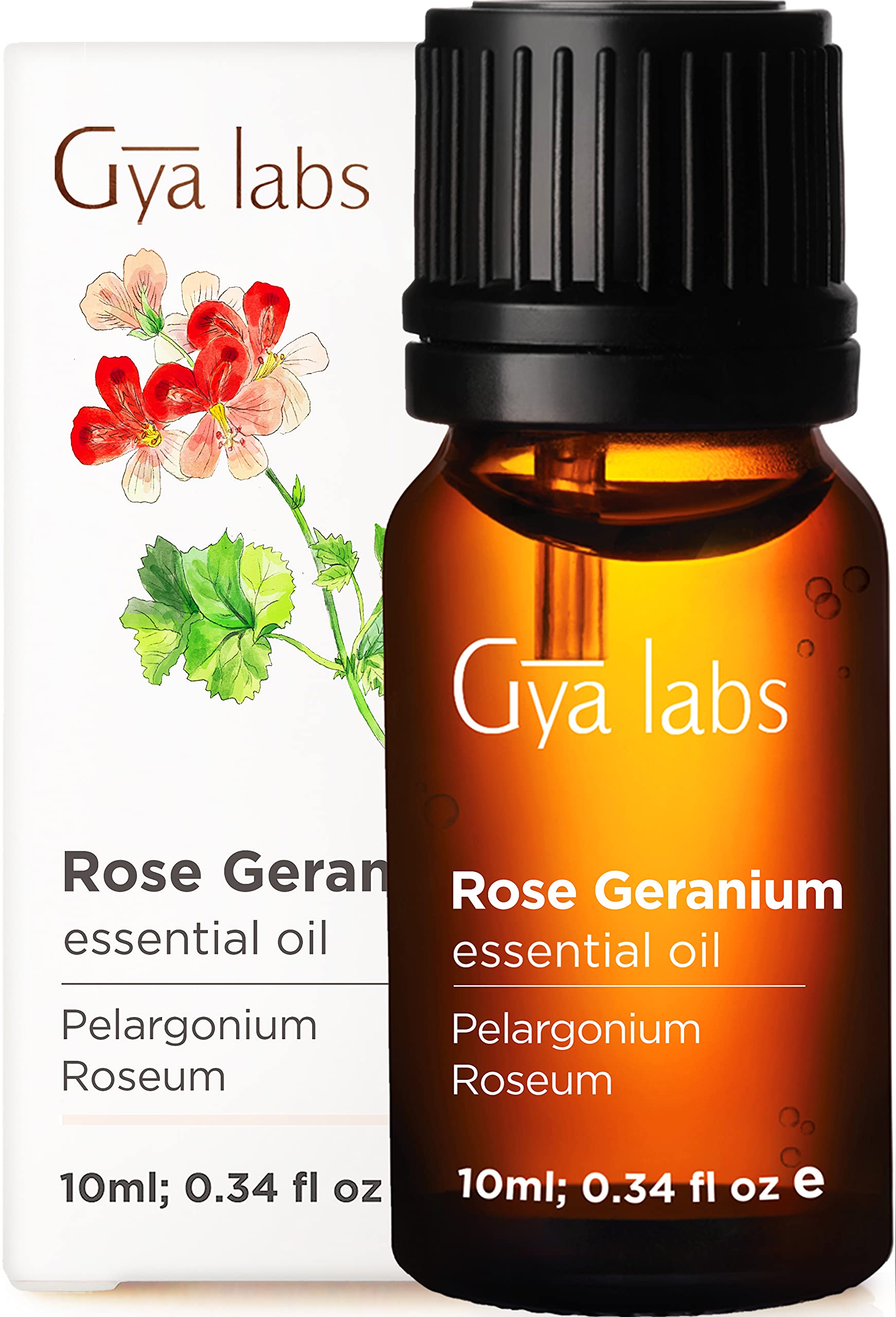 Gya Labs Rose Geranium Essential Oil for Skin - Geranium Oil for Diffuser - Rose Geranium Essential Oil for Aromatherapy, Self-Care & Candle Making - Freshly Floral Scent - 100% Natural (10ml)