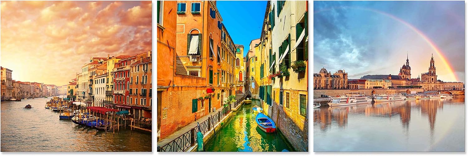 Natural art Venice Landscape Canvas Painting Wall Art for Wall Decoration 12x12 Inch 3 Panels