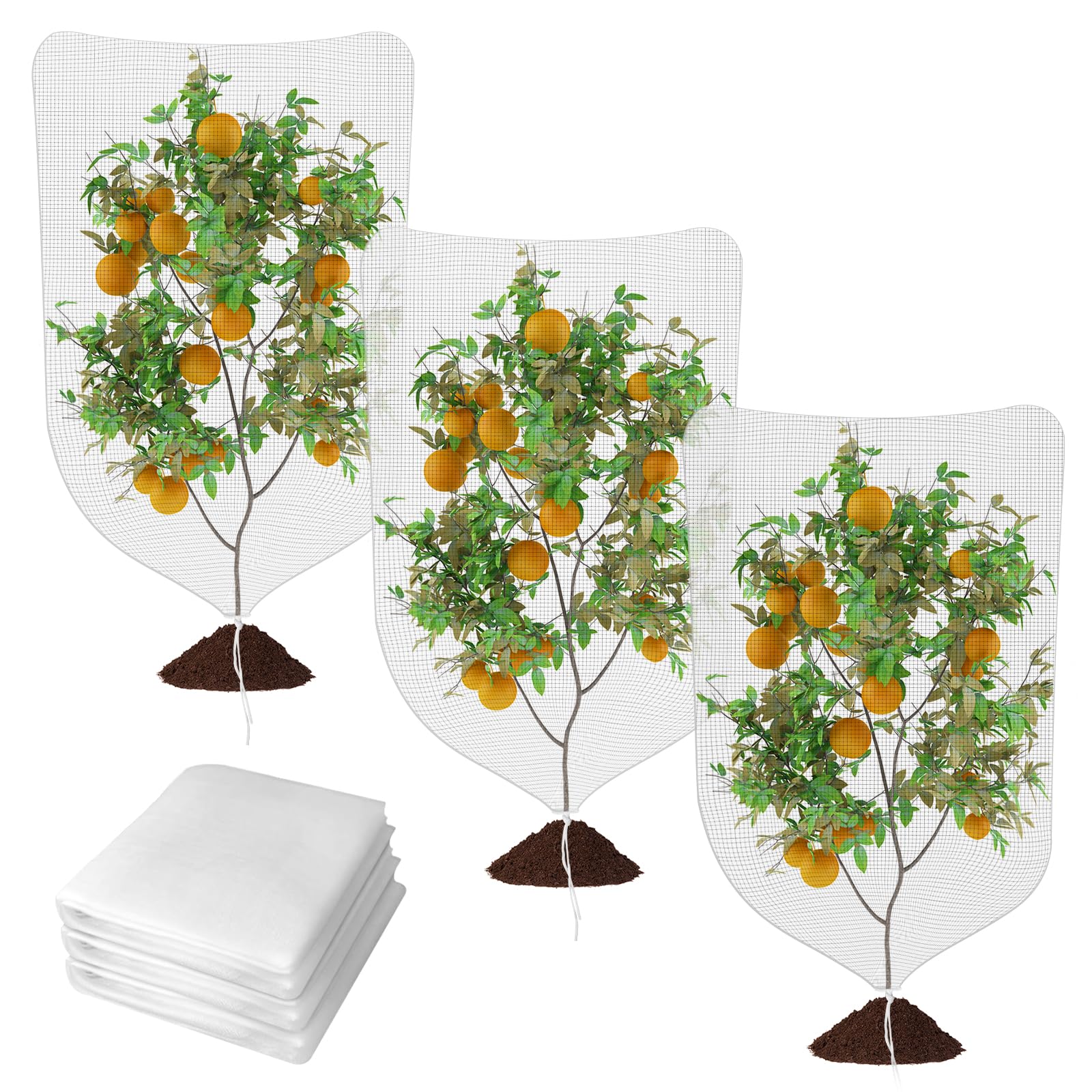OFFCUP Fruit Tree Netting Bird Protection, 3pcs Insect Bird Barrier Netting Mesh with Drawstring,Garden Bug Netting Plant Cover for Protect Plant Flower Fruits from Butterfly Bird Eating (1 * 1.5m)