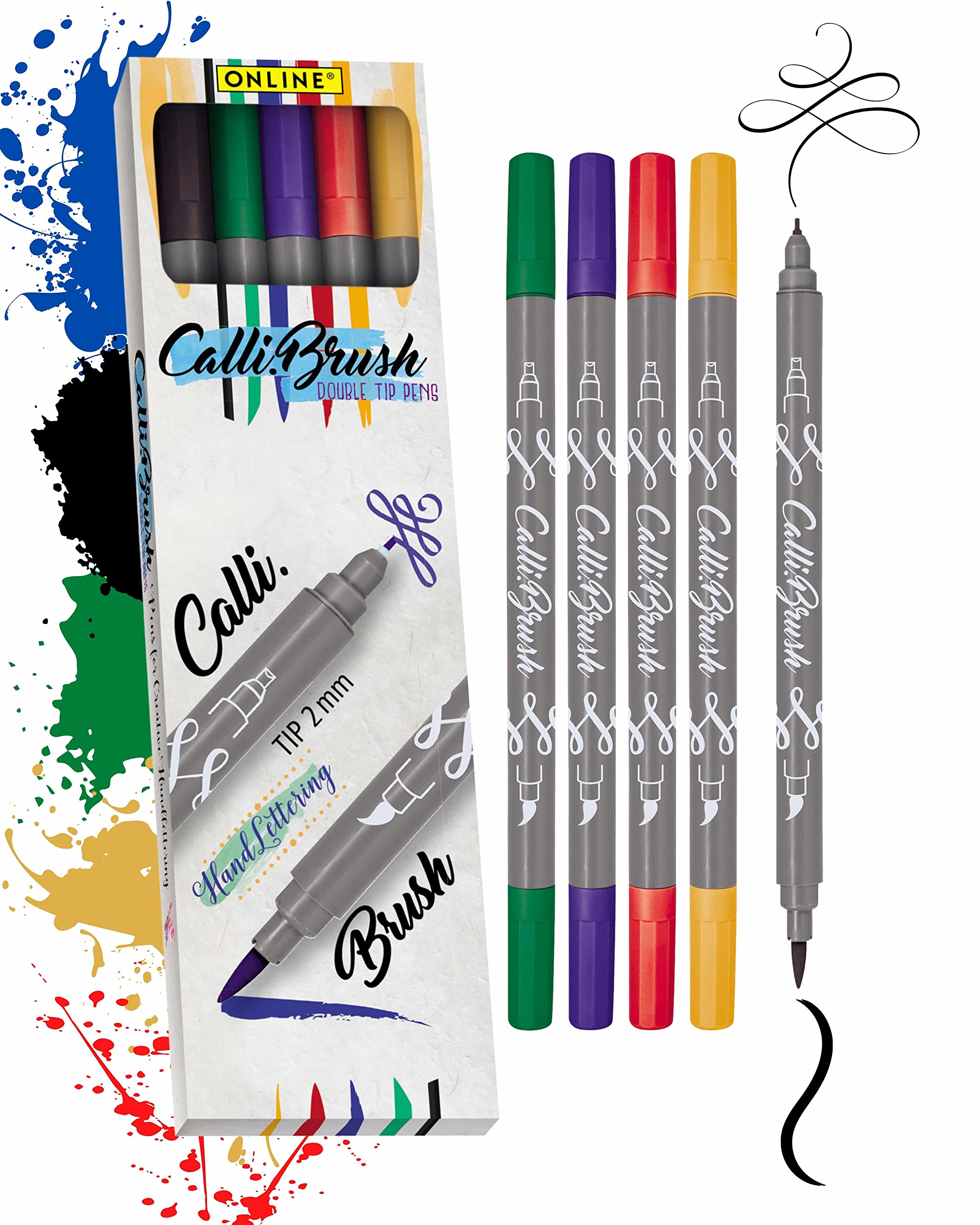Online Calli.Brush Handlettering Brush-Pens Classic | Set of 5 brush pens | Calligraphy Set for Bullet Journal, Hand Lettering | Calligraphy tip & brush tip | Water colours | Aquarell pens
