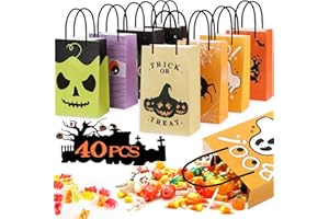 ANYIDEA Halloween Treat Bags Party Favors - 40 Pcs Kids Halloween Candy Bags for Trick or Treating, Halloween Tote Bags with Handles, Paper Gift Bags for Treats Snacks, Halloween Goodie Bags Party Supplies