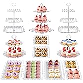 12Pcs Dessert Table Display Set, Cupcake Stand, 3-Tier Cup Cake Tower Stands & 2-Tiered Cake Holder, Treat Food Platters Serving Trays for Tea Party, Baby Shower, Bridal, Wedding, Birthday, Plastic