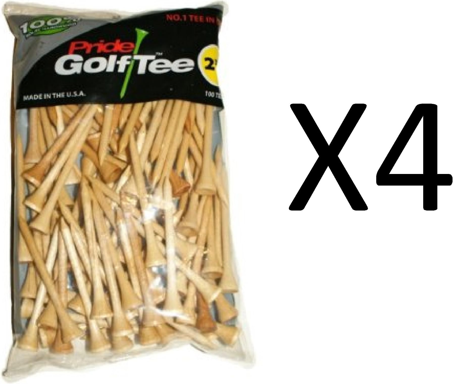 Pride Sports Deluxe 100% Solid Hardwood Golf Tees 2 3/4" 100 Natural (4-Pack)