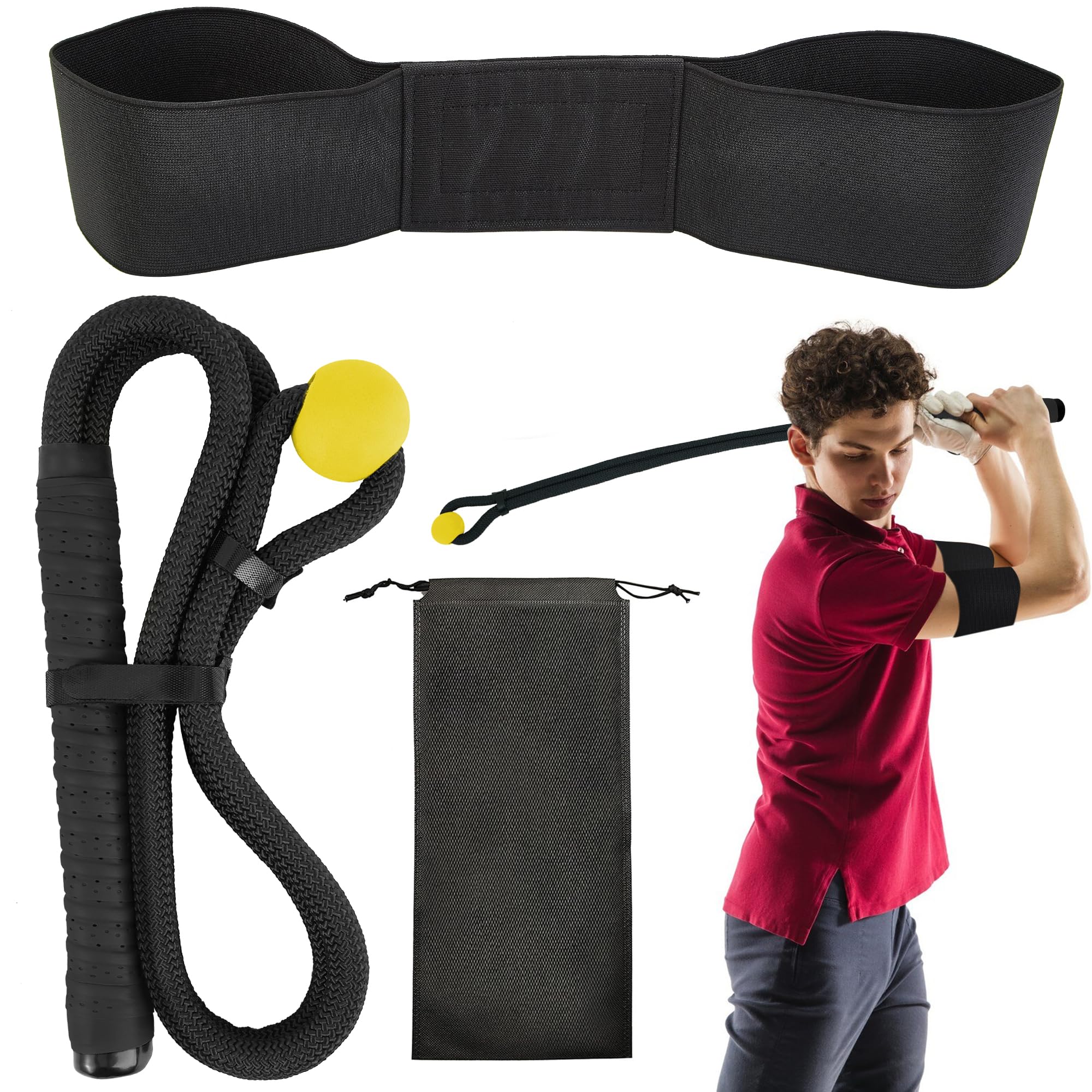 Photo 1 of Golf Swing Trainer Rope Aid: Speed Power Tempo Training - Indoor Club Rope Whip Swing Posture Practice Golf Lag Rope Shot Drill Swing Trainer Equipment Exercise Buddy With Weighted Ball (Black)