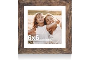 Hongkee 6x6 Picture Frame with Glass, Display Pictures 4x4 with Mat or 6 x 6 without Mat - Wall and Tabletop, 6 by 6 Photo Wooden Frames (Rustic Brown, 1 Pack)