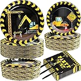 Construction Party Plates and Napkins Serves 50, Construction Birthday Supplies 200 Pcs Tableware Set Dump Truck Party Table Decorations Supplies Paper Plates Napkins Forks