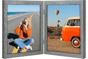 Vittanly 8x10 Double Picture Frame, Hinged 2 Opening MDF Photo Frames with Plexiglass, Vertical Tabletop Stand, Grey