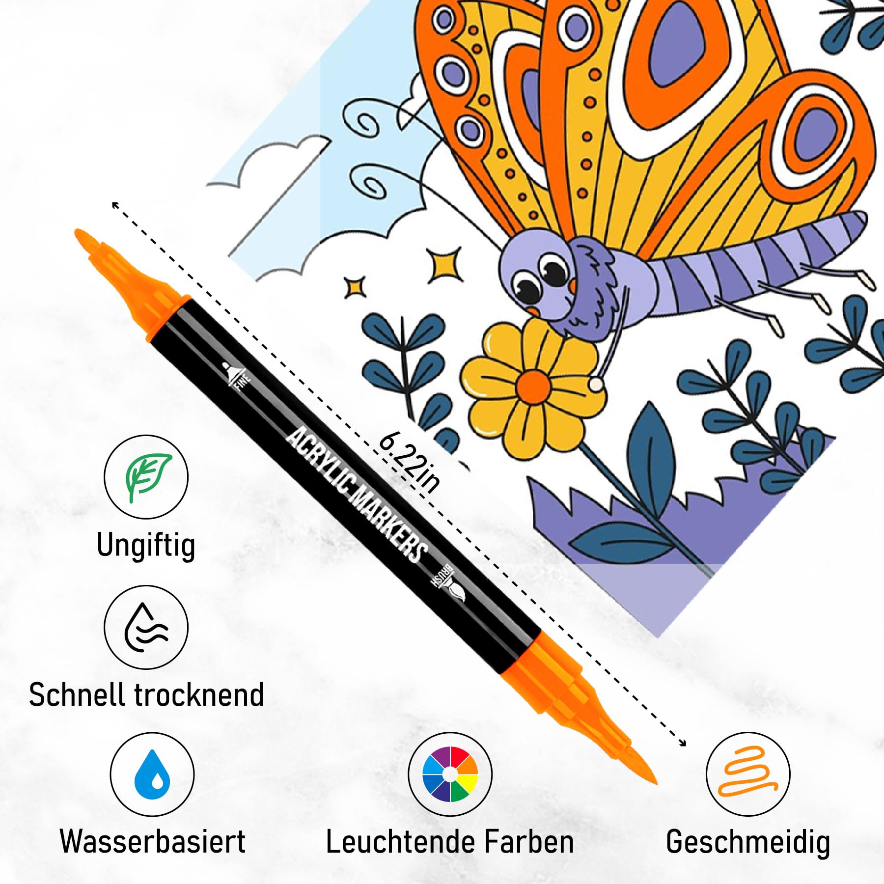 120 Farben Acrylstifte Set – Doppelseitige Spitzen, Multimarker für Steine, Holz, Stoff, Leinwand, Glas, Keramik in Stofftasche – Vielseitige Acrylfarben für Künstler & DIY Projekte 3