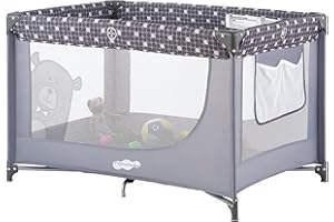 Pamo Babe Portable Crib Baby Playpen with Mattress and Carry Bag Grey