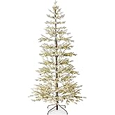 Best Choice Products Pre-Lit Sparse Christmas Tree 6ft Artificial Flocked Pine Holiday D&eacute;cor Aspen Noble Fir White &amp; Multicolor LED Lights- Green