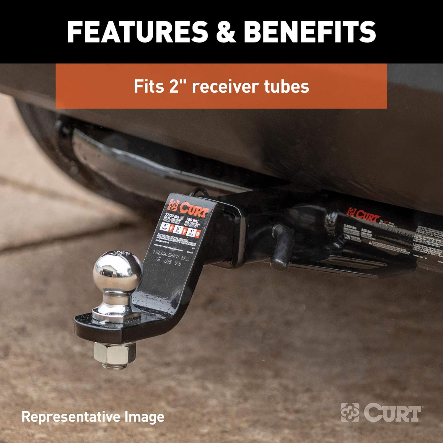 CURT 45056 Trailer Hitch Mount with 2-Inch Ball & Pin, Fits 2-In Receiver, 7,500 lbs, 4-Inch Drop: Automotive