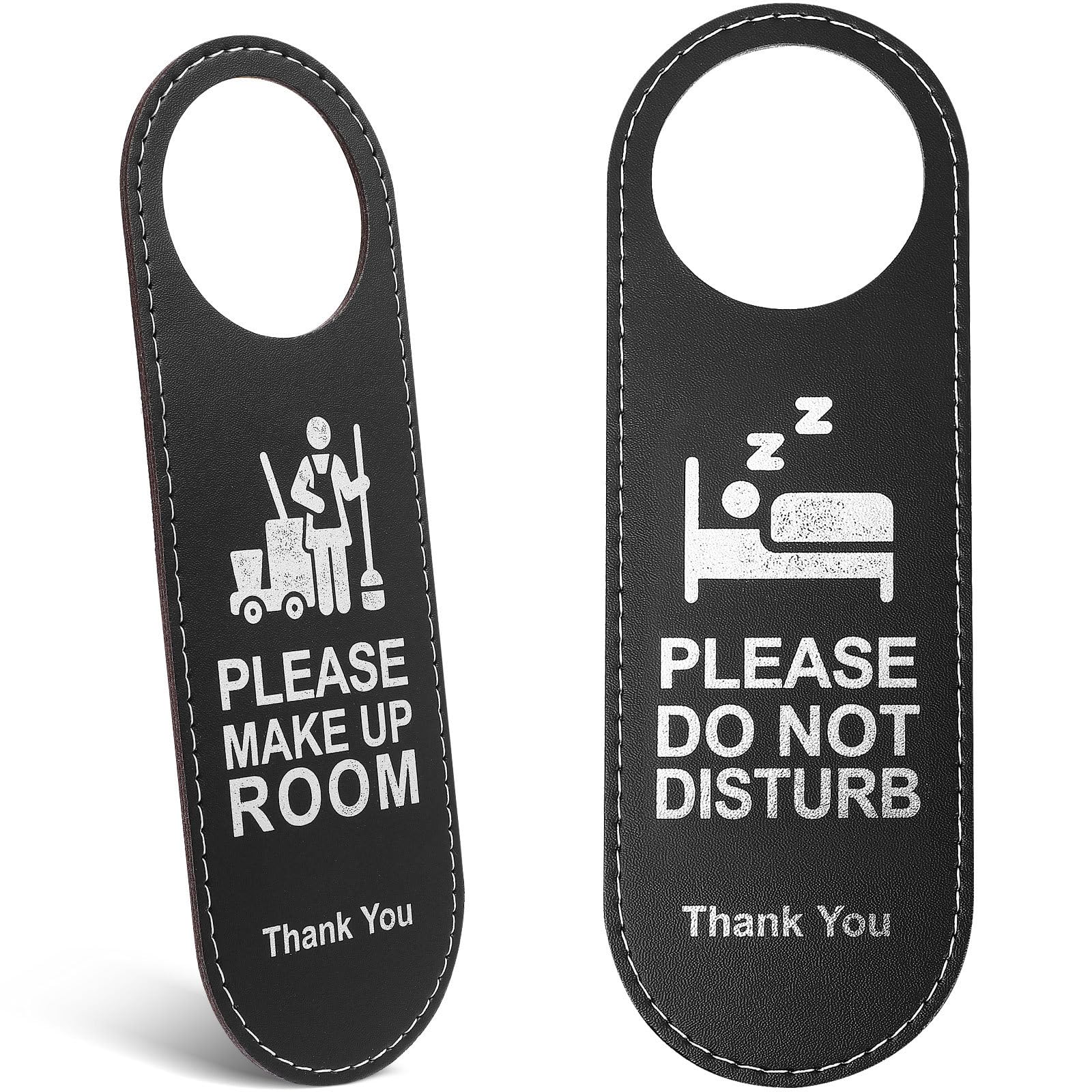 STOBOK Do Not Disturb Door Hanger Sign Please Make Up Room Leather Double-Sided Leather Door Knob Tag Cleaning Sign for Office Hotel Home Clinic Supplies