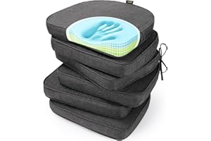 SUNROX Gel Memory Foam Chair Cushions, FadeShield Water-, Stain-Resistant Durable Reversible Seat Cushion Pads with Ties for Indoor/Outdoor Kitchen Dining Office 17"x16" Set of 6, Midnight