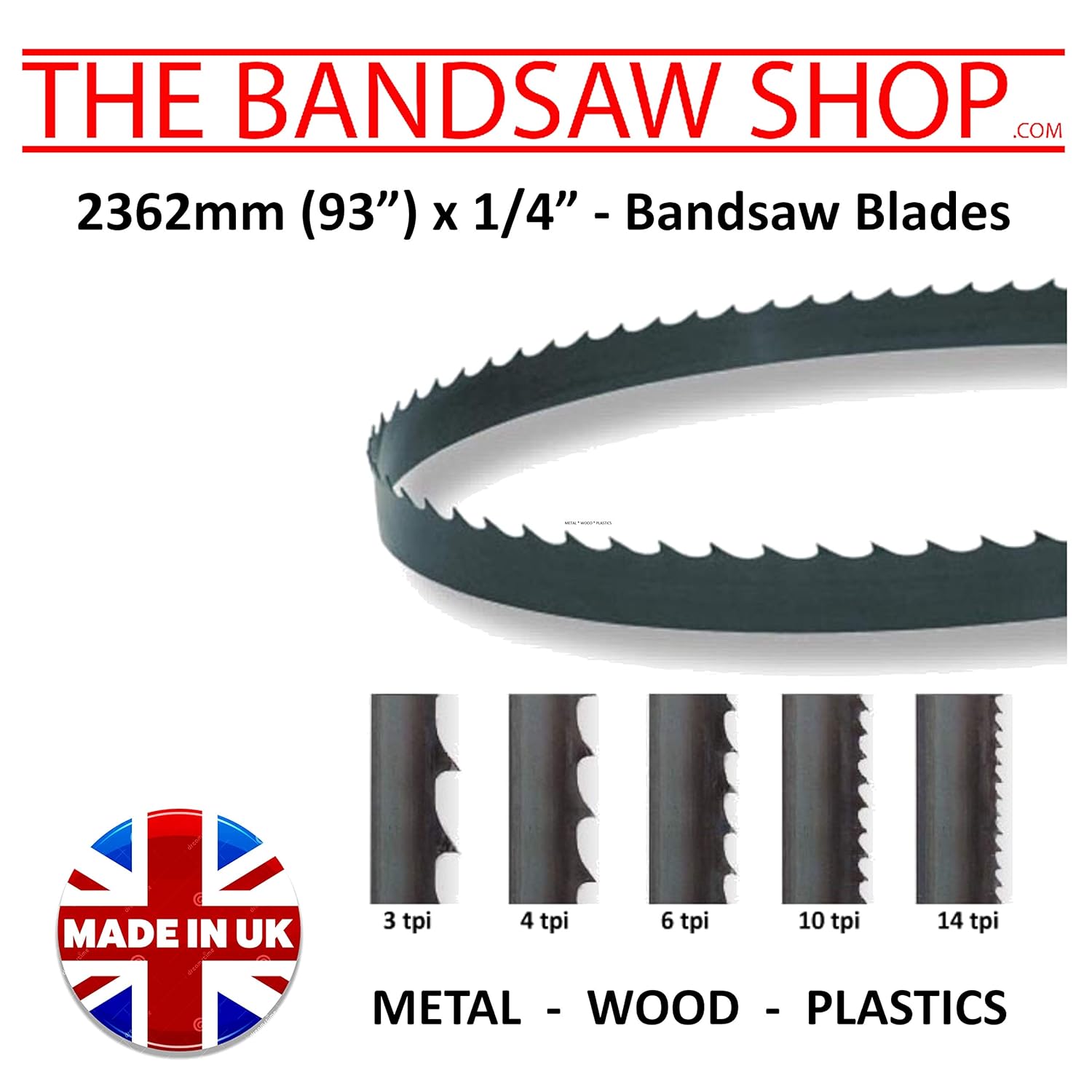 2362 mm (93") x 1/4" (6mm) Wide Wood Cutting Bandsaw Blades (2362 mm