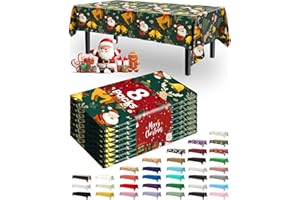 Pureegg Plastic Table Cloth Disposable 8 Pack, 54 x 108 Inch Rectangle Tablecloths, Sturdy Leakproof Plastic Covers for Party, Picnic, Wedding, Winter & Xmas Decoration, Christmas Green