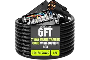 6FT 7 Pin Trailer Wiring Harness with Junction Box Heavy Duty 7 Way Trailer Plug, Waterproof 7 Wire Cable, Universal Trailer 